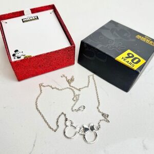 Disney Mickey and Minnie Mouse 90 Years Brass Silver Plated Necklace‎